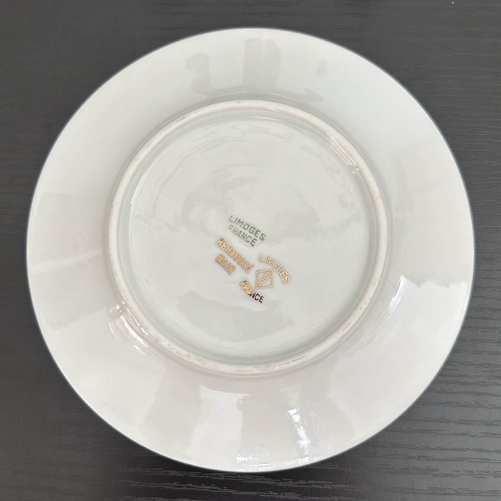 🌹 Limoges France Rehausse Main Porcelain 24k Gold Accent 6.25” Plate - Picture 11 of 14